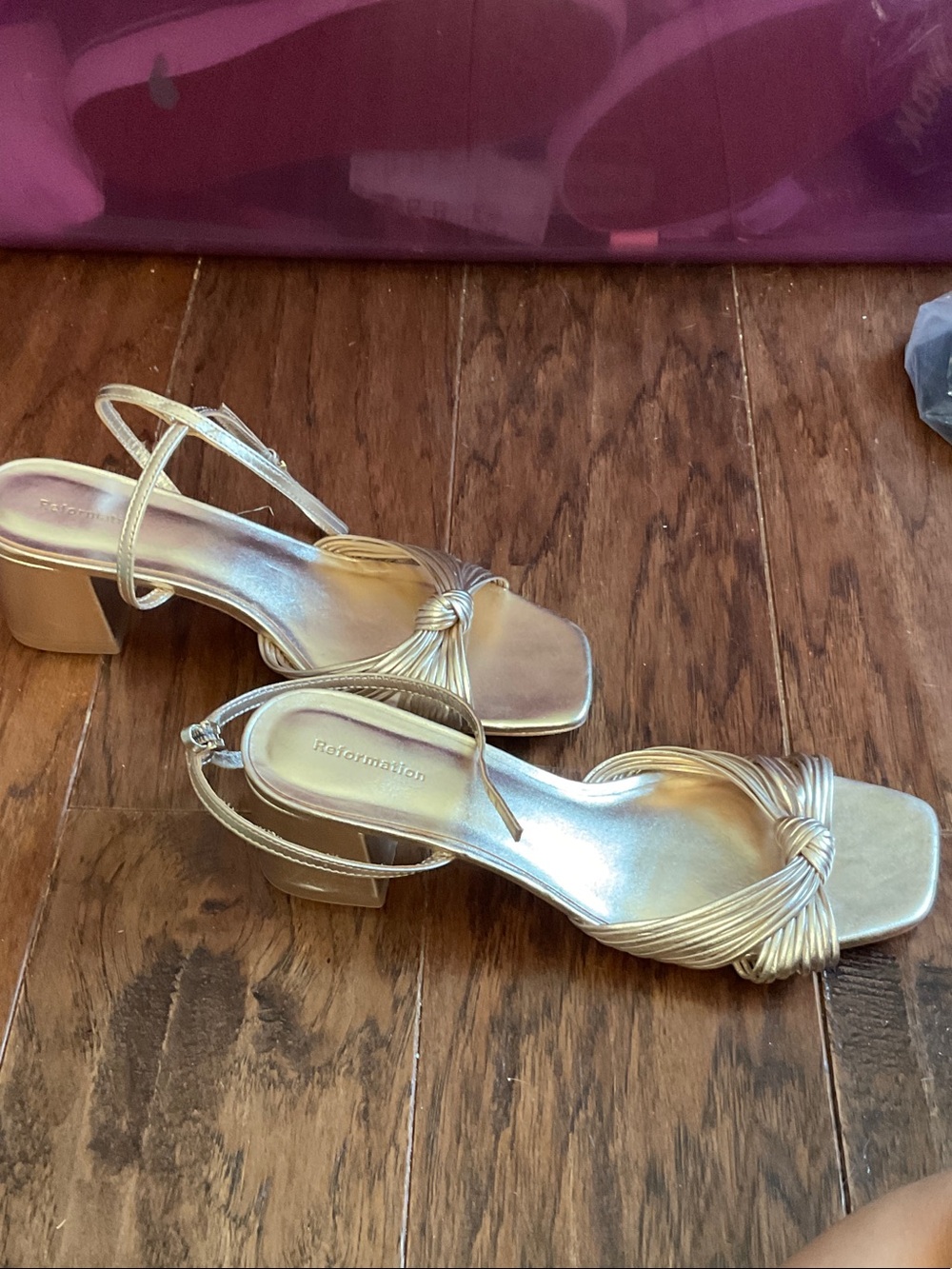 Reformation Gold Knot Ankle-Strap Sandals - Picture 2 of 3